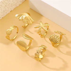 Fashion Summer Ocean Starfish Shell <b>Rings</b> for Women Gold Color Wedding <b>Ring</b> Aesthetic Jewelry Gift Fashion Jewelry - Product Image 2