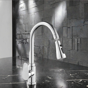 Robinet de cuisine en laiton avec douchette extractible télescopique, mitigeur eau chaude/froide, fonction lavage vaisselle à deux vitesses, poignée unique - Product Image 3