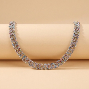 IJskoude Cuban Link ketting, volledig pavé CZ legering ketting, 5 kleuren helder blauw rood zwart regenboog, Hip Hop Bling OEM groothandel - Product Image 3