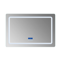 Miroir de salle de bain mural sans cadre intelligent à LED avec fonction anti-buée, commande tactile à intensité variable, affichage numérique de l'heure et de la température