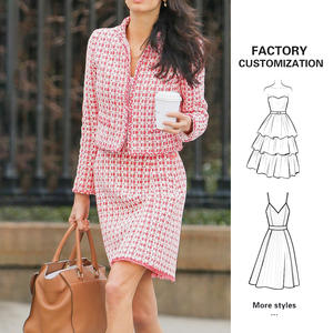 <span class=keywords><strong>2025</strong></span> Red Plaid Tweed Set-Damen Crop Jacke & Falten rock 2 Stück, Vintage Elegant Anzug für Drops hipping & Großhandel - Product Image 1