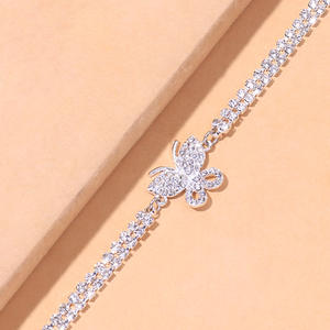 Bracelet de <span class=keywords><strong>cheville</strong></span> à pendentif <span class=keywords><strong>papillon</strong></span> pour femmes, bijoux de plage, chaîne de <span class=keywords><strong>cheville</strong></span> à Double rangée de diamant, nouvelle mode - Product Image 4