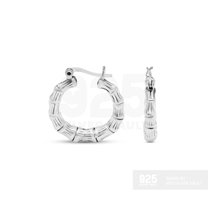 Aros de Bambú de Calidad Perfecta, Diámetro 4.0mm, Estilo Geométrico Inspirado en la Naturaleza, Plata de Ley 925 - Product Image 2