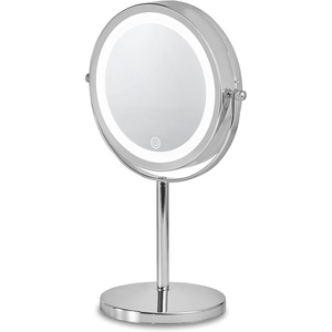 1x/3x/5x Magnification Double Sided Salon Style Iron Frame Glass LED Round <b>Table</b> Desk Makeup <b>Mirror</b> with Light for Living Room - Product Image 1