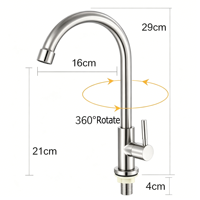 Robinet de lavabo rotatif pour cuisine et salle de bain, eau froide, finition nickel brossé céramique, économiseur d'eau, aérateur durable en acier inoxydable