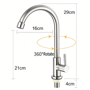 Rotating Kitchen Bathroom Cold Water Basin Faucet Ceramic <b>Brushed</b> Nickel Finish Water Saving Aerator Durable Stainless Steel - Product Image 3