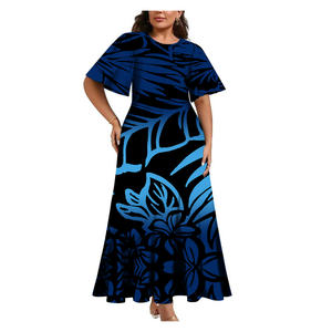 Vestido Casual de Talla Grande con Logotipo Personalizado, Estilo Tribal Polinesio, Vestido de Noche Plisado con Media Manga de Campana y Cuello Redondo para Mujer - Product Image 1