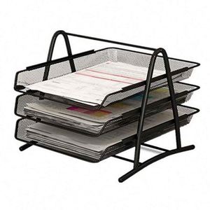 Black Highest Quality 3-Tier Metal Mesh <b>File</b> Rack Desk Organizer Letter <b>Tray</b> Paper Document Holder for Office Home School - Product Image 4