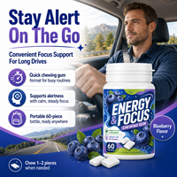 Vitahall Blueberry Energy Focus Chewing-gum Faible en Calories L-Théanine Vitamines B pour Stimuler la Concentration et l'Énergie – Complément Alimentaire