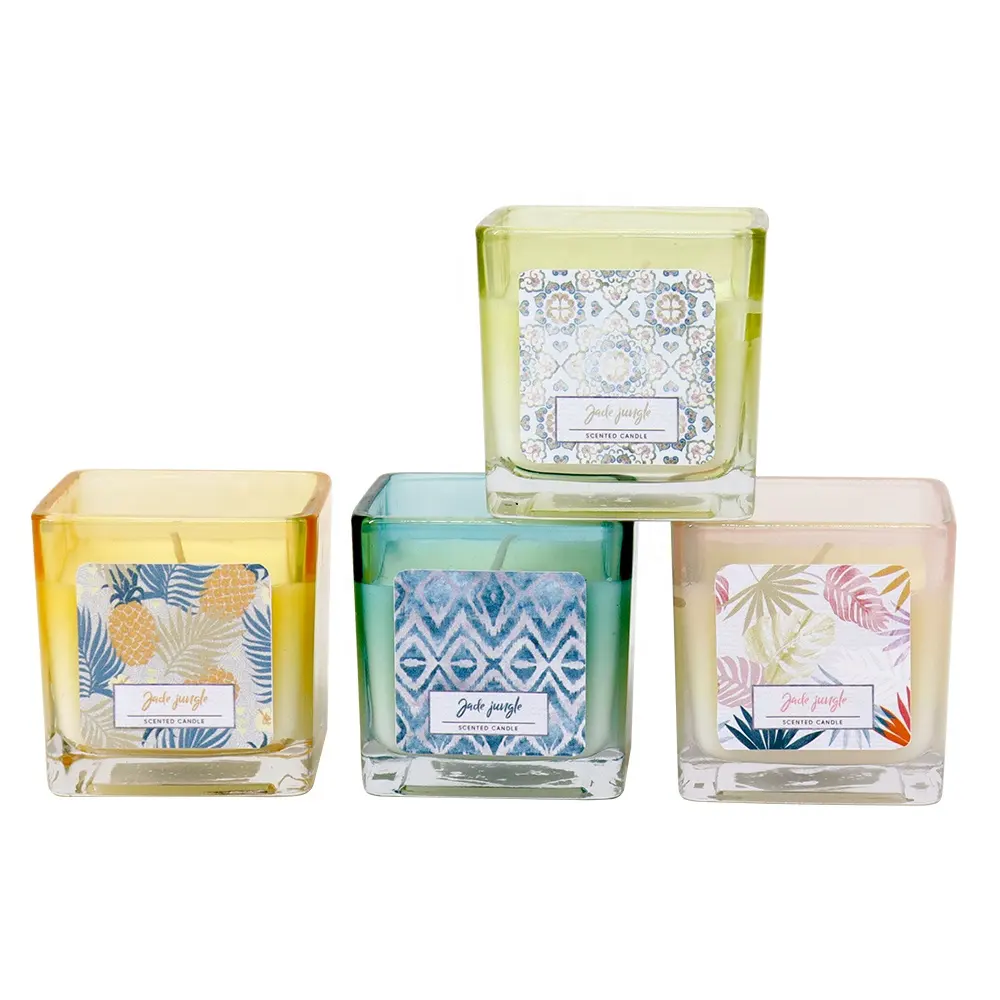 Velas de cera de soja para decoração de casa personalizada OEM em massa, frasco de vidro quadrado, vela perfumada de luxo