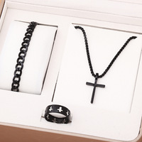 Haute qualité Hot Hip Hop chaîne 3 pièces ensemble costume en Stock croix pendentif collier Bracelet bague bijoux pour hommes