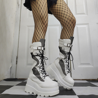 Bottes à plateforme épaisse à lacets JJE Brand Design, style urbain cool, pour femme, noires, gothiques, à talon compensé