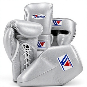 Ensemble de gants de boxe Winning en cuir argenté, à lacets, pour entraînement adulte, respirants, équipement de combat professionnel - Product Image 1
