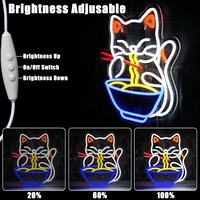 Enseigne néon LED multicolore personnalisée en acrylique sur pied, motif chat et ramen, avec contrôle Bluetooth