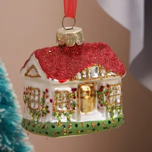 Maison de noël arbre suspendus ornements décorations en verre pour la maison nouvel an fête 2025 nativité verre jouets de noël - Product Image 1
