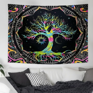 Tapiz Personalizado al por Mayor, Árbol <span class=keywords><strong>de</strong></span> <span class=keywords><strong>la</strong></span> <span class=keywords><strong>Vida</strong></span> Psicodélico, Fluorescente con Luz Negra UV, <span class=keywords><strong>Mandala</strong></span> para Colgar en <span class=keywords><strong>la</strong></span> Pared, Decoración del Hogar, Fabricante OEM - Product Image 1