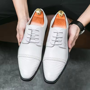 Winter Luxury High Quality Fashionable Breathable <b>Waterproof</b> Closed Formal Lace Handcrafted Genuine Leather Wood Grain Men's - Product Image 4