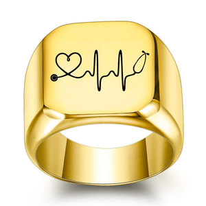 Men's Stainless Steel <b>Ring</b> 18MM Heart ECG Design Laser Engraved Gift Jewelry - Product Image 1