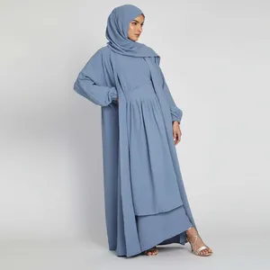 이슬람 드레스 겸손 오픈 Abaya 내부 드레스 3 세트 이슬람 의류 abaya 여성 이슬람 드레스