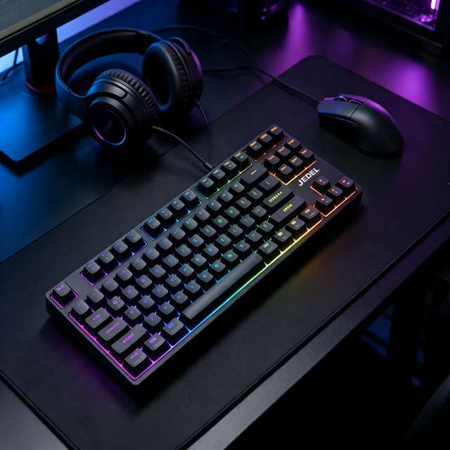 Wholesale JEDEL 87 Key BT Wireless Mechanical Keyboard Rainbow RGB Backlit Type-C Recharge Gaming Office Keyboard