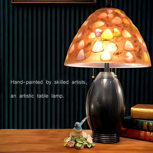 Lampe de table peinte à la main, lampe de bureau décorative vintage à brancher avec abat-jour à motif coquille ambrée E27 pour chambre à coucher, salon, hôtel - Product Image 2