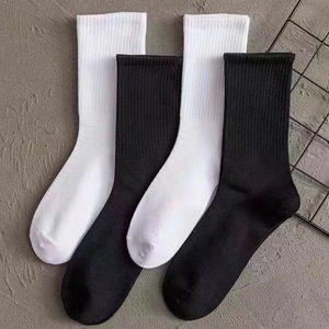 Crew Socks Women Mid Calf Solid Color Black White Polyester Fiber Casual Daily Life Youth 18 40 Years Old - Product Image 1