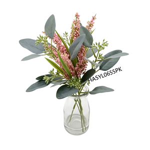 Fleurs artificielles d'eucalyptus et <span class=keywords><strong>de</strong></span> houx mélangées dans un vase en verre avec fausse eau et fausse verdure pour la décoration intérieure <span class=keywords><strong>de</strong></span> la maison - Product Image 2