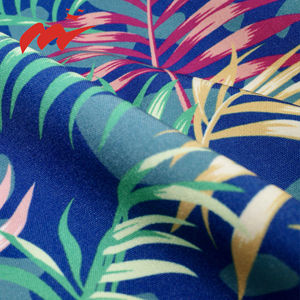 MOQ rendah kustom desain daun tropis 125gsm polos Woven 100D poliester 4 cara peregangan dicetak kain untuk kemeja pria - Product Image 4