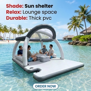 Plataforma Flotante Inflable para <span class=keywords><strong>Piscina</strong></span> o Playa, Marca NOVA, Diseño Personalizado de Fábrica, con Techo de PVC - Product Image 3