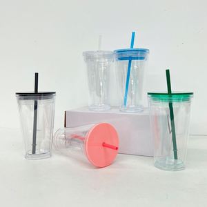25pack Custom logo BPA Free Pre Drilled Snow Globe Glitter 16oz Plastic Acrylic clear <b>Cups</b> <b>with</b> Colored <b>Lids</b> and Straws - Product Image 2
