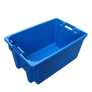 QS 80L Plastic Attached Lid Container With Hinged Lid Plastic Moving Tote Boxes For Moving Company Nestable Moving Crate