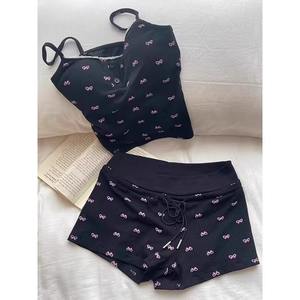 Pijama de Verano para Mujer, Camisola y Pantalones Cortos, Simple, Cómodo, <span class=keywords><strong>con</strong></span> Relleno en el Pecho, Hecho de Seda de Hielo Texturizada - Product Image 6