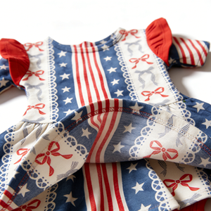 Vestido Personalizado para Bebé Niña, 95% Bambú, 5% Elastano, Manga con Volantes, Body Infantil con Estampado de Estrellas y Rayas para el 4 de Julio - Product Image 3