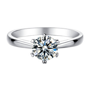 S925 Plata DE LEY 1 Karat D Moissanite <span class=keywords><strong>Simple</strong></span> Classic Six-Claw Diamond Ring Anillo para niñas - Product Image 5