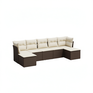 Ensemble de canapés de jardin en rotin blanc crème et brun avec coussins pour usage extérieur, 6 places, design contemporain - Product Image 1