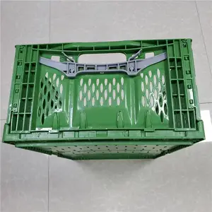 Plastic Vegetable Collapsible Storage Crate Folded Vented Basket Mechanical Handle Folding Fruit Crates For Sale