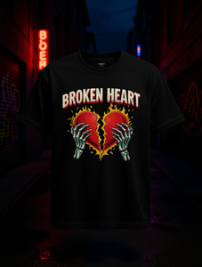 T-shirt Uomo Broken Heart con Stampa Teschio e Cuore in Fiamme, Girocollo, Manica Corta, 100% Cotone 180g, Stile Street, Vestibilità Regolare - Product Image 2