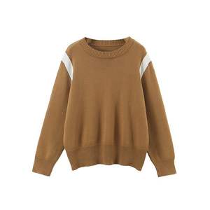 Suéter de punto grueso con bloques de color para mujer de Suzhou, negro y caqui, de algodón, talla grande, tipo jersey para capas, con etiqueta - Product Image 3