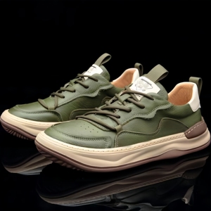 Chaussures en cuir blanc tendance pour hommes, en cuir véritable, respirantes, résistantes aux odeurs, doublure en maille, chaussures décontractées souples - Product Image 2