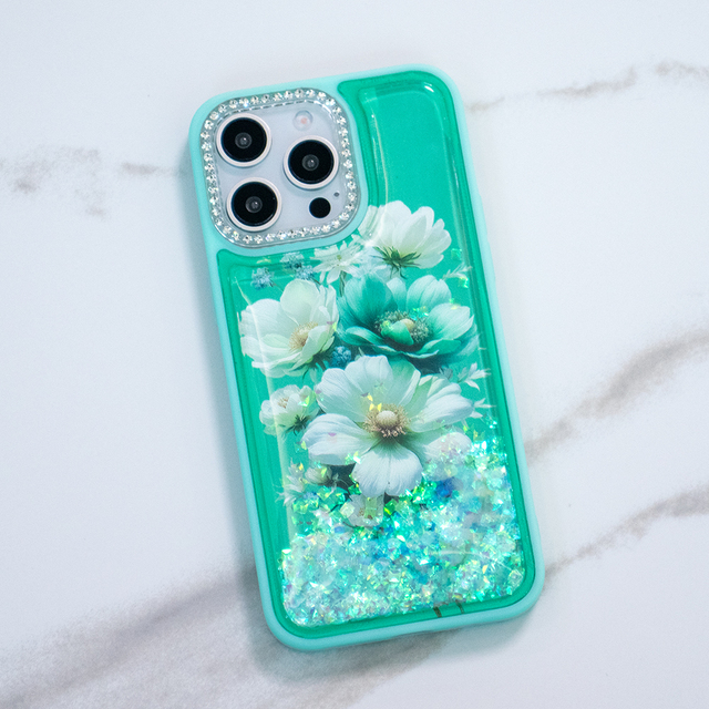 New Sparkling Diamond Camera Floral Pattern Flow Sand Liquid Glitter Phone case for Xiaomi Redmi Note 14 Pro 4G case for Girls