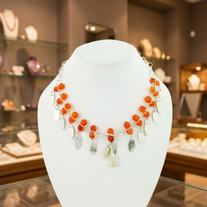 Collier en argent 925 pour femme avec perles et pierres de corail orange naturelles, style élégant, à porter au quotidien, plaqué argent - Product Image 4