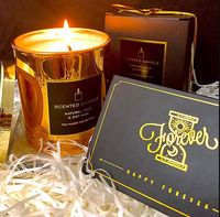 Bougie parfumée en cire de soja de luxe pour mariage, prix d'usine, pot en verre doré, mèche en bois, étiquette privée, autres bougies avec boîte