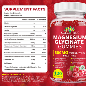 SOLOTREE Magnesio Glicinato 600mg, Magnesio Glicinato 3-in-1, Favorisce il Rilassamento, Caramelle Gommose al Magnesio Glicinato - Product Image 3