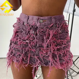 S-XL 2024 New Style Summer Women Denim Skort Zip Skirt High Waist Street Lounge Wear Fringe Tight Jean Skirt