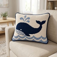 Coussin décoratif de luxe en polyester 100% brodé à la main avec motif de baleine éjectant de l'eau, idéal comme coussin lombaire ou cadeau