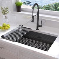 Évier de cuisine moderne en acier inoxydable à arc simple de calibre 16 noir sans robinet