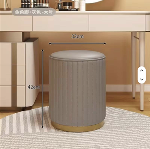 Premium Pink Leather Pleated Round o <b>Stool</b> with Gold Base and <b>Storage</b> Foot <b>Stool</b> for Living Room Home Furniture - Product Image 2