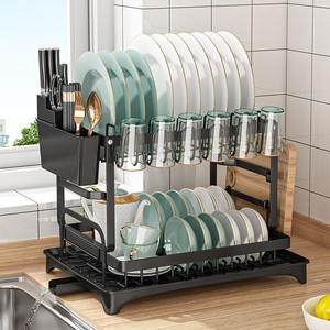 <span class=keywords><strong>Scolapiatti</strong></span> da appoggio in metallo per lavello con sistema di scarico automatico, porta utensili, supporto per tagliere e ripiano per bicchieri - Product Image 5