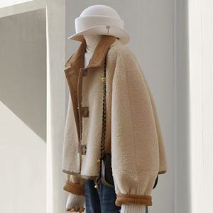Brown Suede Coat Women Lamb Wool Filling Winter Warm Outerwear Solid Color Thick Fabric Woven Style - Product Image 4
