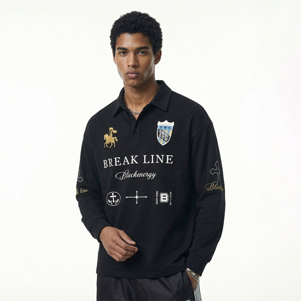 QUICKSHOW Streetwear Rugby Polo Warhorse Letter-print Long-sleeved Polo ...